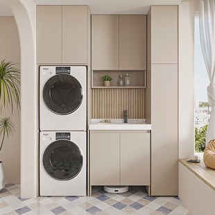 蜂窝太空铝双洗衣柜烘干机柜阳台一体组合叠加伴侣柜切角洗衣槽