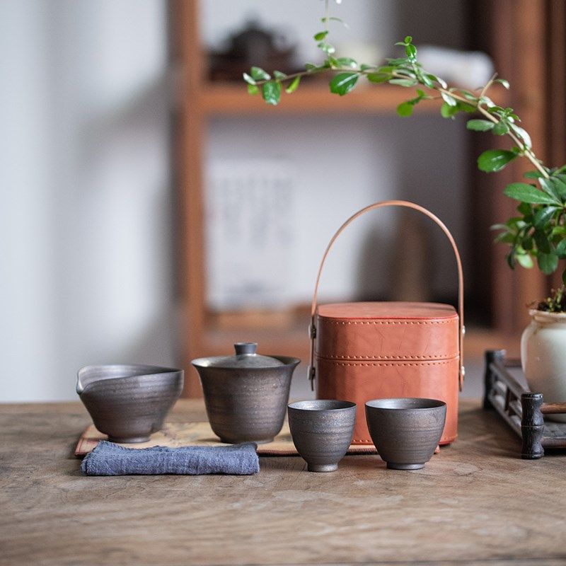 日式粗陶盖碗套装茶具鎏金釉功夫茶杯整套陶瓷家用复古简约老岩泥,餐饮具,旅行茶具,淘宝优惠券,粉丝福利购,淘宝优惠卷