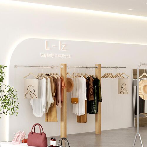 女装店货架展示架童装店实木原木陈列架子上墙不锈钢服装店挂衣架