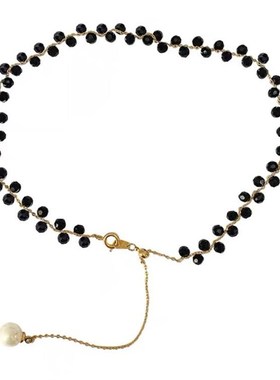 冷淡风黑色水晶颈链2024年新款韩国气质简约项链网红高级感锁骨链