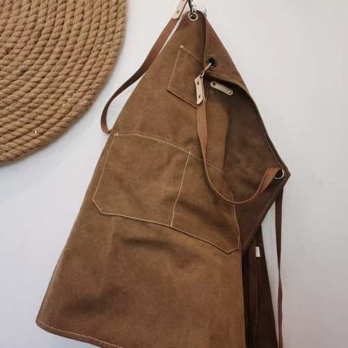 牛仔帆布围裙定制logo印字美术画画F女高档咖啡餐厅奶茶店工作服