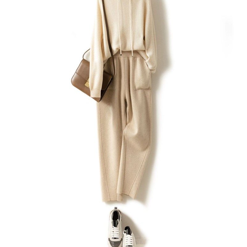 欧货连帽羊绒衫女套头加厚宽松短款带帽毛衣羊毛卫衣针织打底衫秋