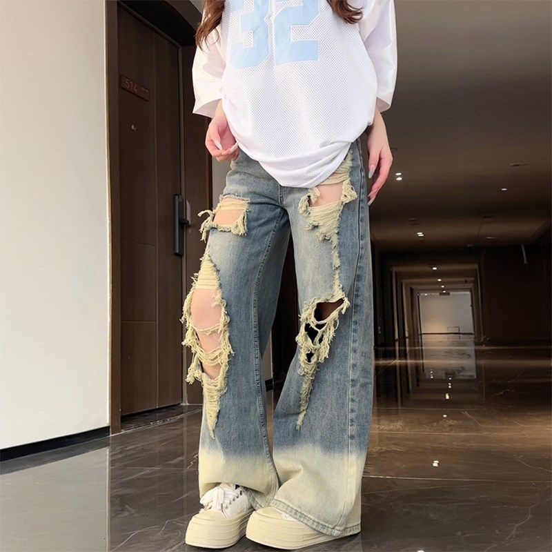 300斤特大码美式复古辣妹破洞牛仔裤女胖mm高腰宽松显瘦直筒裤子,女装/女士精品,大码裤装,淘宝优惠券,粉丝福利购,淘宝优惠卷