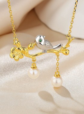 中国风饰品天然淡水珍珠项链古风文艺小众个性百搭纯银吊坠项饰品