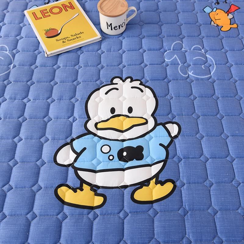 卡通床裙夹棉蓝h色加厚纯棉单件儿童男女孩防滑床罩保护套裙式花