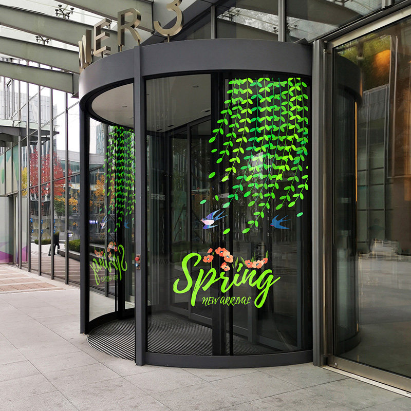 春天装饰品超大静电简约店铺服饰玻璃贴膜柳树绿色餐厅商场氛围