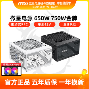 微星750W電源金牌G750N 機電腦主機電源電競游戲白色 650W銅牌臺式