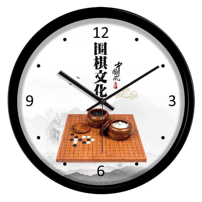 中国风琴棋书画装饰壁挂钟新中式围棋学校教室培训机构静音时钟表图片