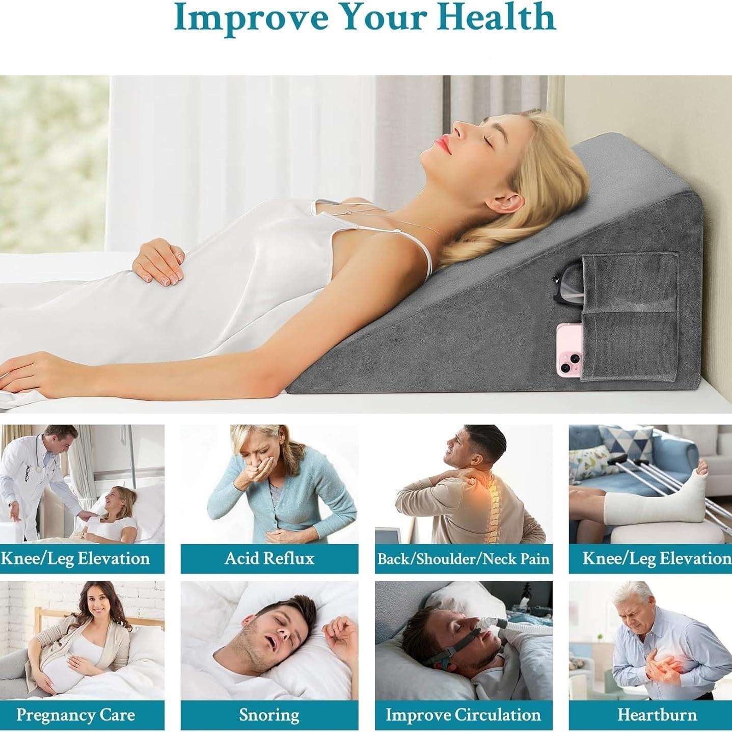 缓楔形枕头记忆棉三角睡垫眠MSF-KB-P解回流反流鼾睡觉床头打亚马