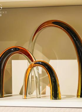 象牛角关造型现代客厅样间板入BJ241851户玄大气高档装饰艺抽术摆