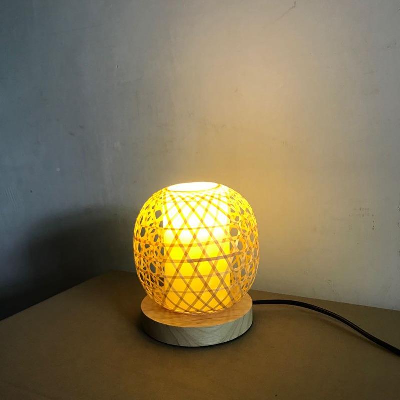 中简式约编竹吊丝灯田园餐厅饭店民宿YE471竹小圆球灯笼台灯榻榻