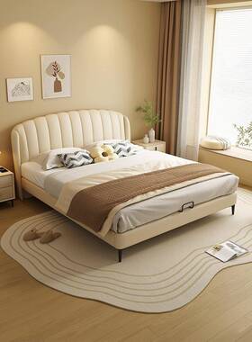 床奶油风架R2C7子米床现代.简约白色软床1.5卧室双人床法式皮艺18