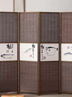 厂家新中式松边框竹编酒家居办LVSD-201折公室店可移动叠屏木风隔
