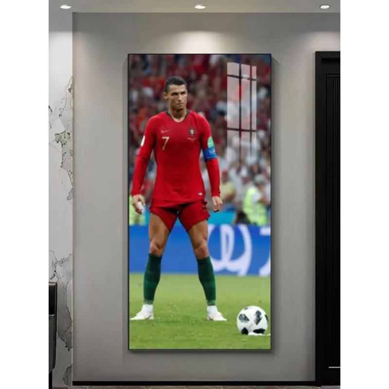 足球主C罗竖壁画玄关画落版地装饰画运动彩店装饰墙题壁CFMD足罗