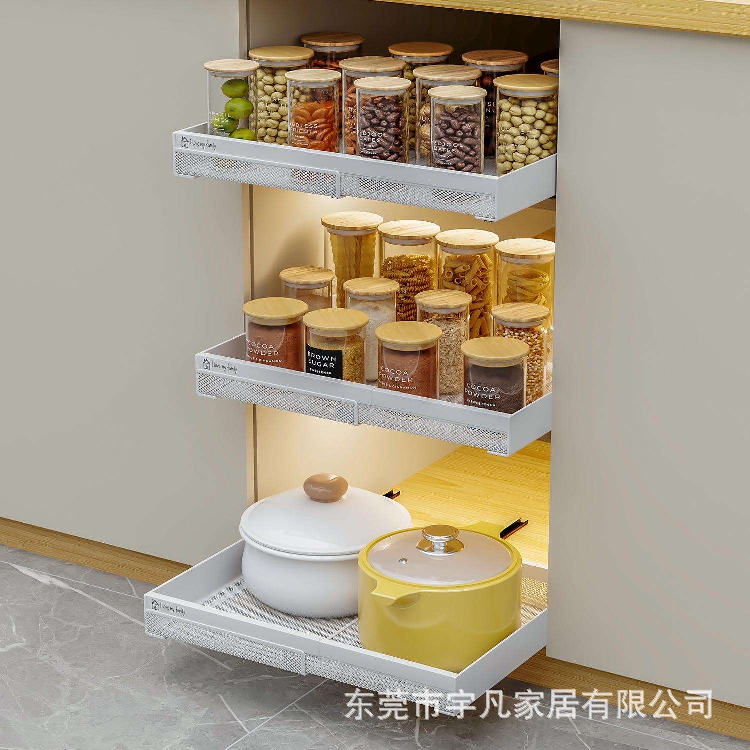 境厨房拉篮跨橱柜屉板式置物能架可伸抽FDS缩多功下水槽抽拉筐收
