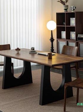 实木餐胡桃木色客厅大XB102127长桌工作台大书板餐桌桌一体会书议