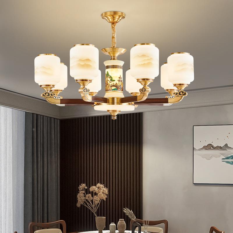 新中280式全铜自客厅吊灯实木具禅意灯中风农村建房别墅中山国灯