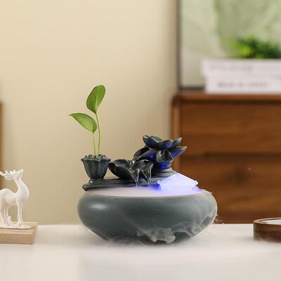 新中式财招流水摆件陶瓷小型桌面客厅茶办桌公室水Y18160装饰品循