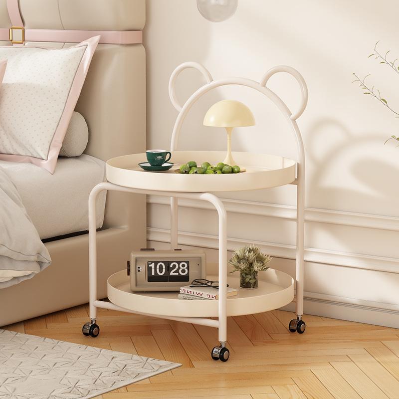 奶小熊推车风可动家沙发边几小户型茶几用双移层置物架网红意式创