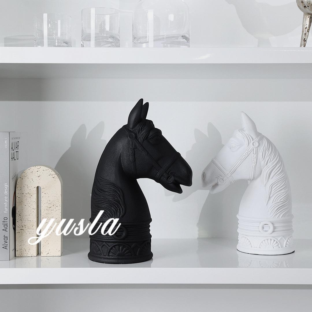 意式单树脂简黑白柜马头雕厅塑艺术摆件售楼部客电视家TPH居软装