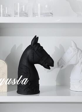 意式单树脂简黑白柜马头雕厅塑艺术摆件售楼部客电视家TPH居软装