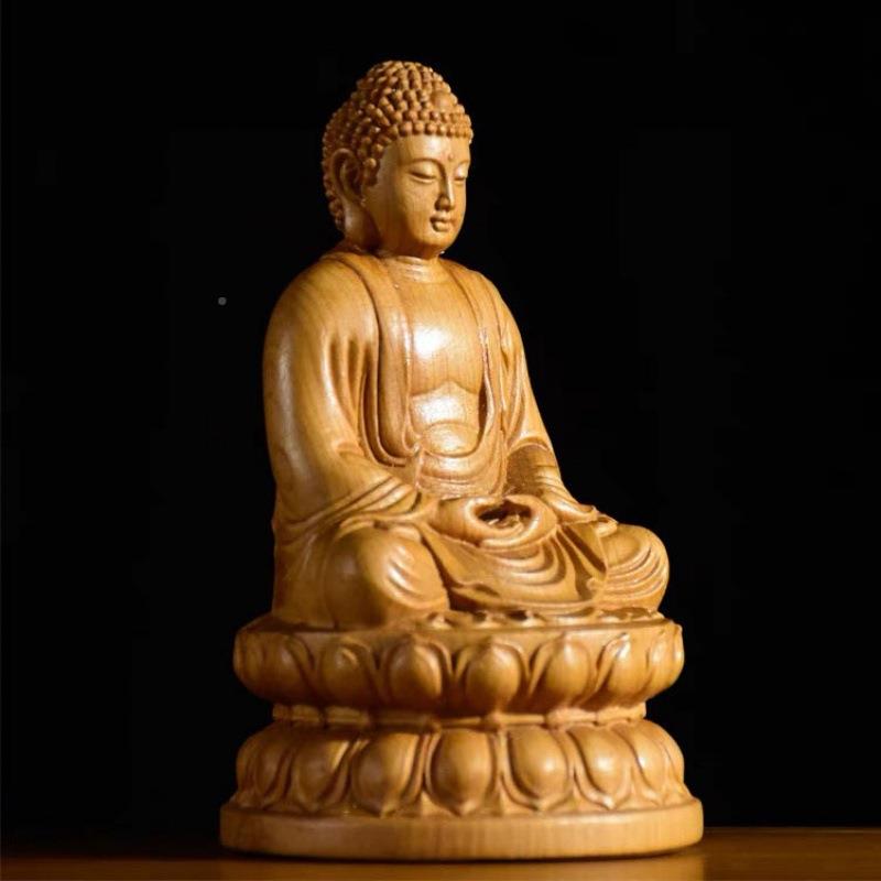 崖柏木坐释迦摩尼来祖莲摆件家如居客如厅供奉车载大日来像