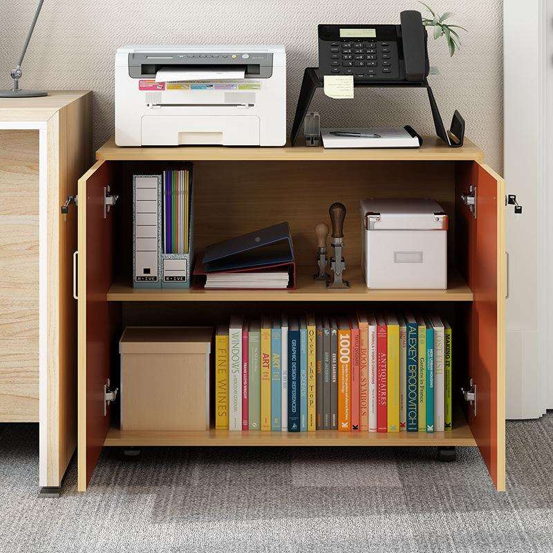 办公室带文件柜双锁开门储物柜纳柜桌边打印机柜移收动矮CWI柜资