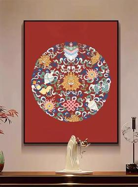 中风红色吉祥客装国饰画抽拼象厅色玄关过AFI道挂画