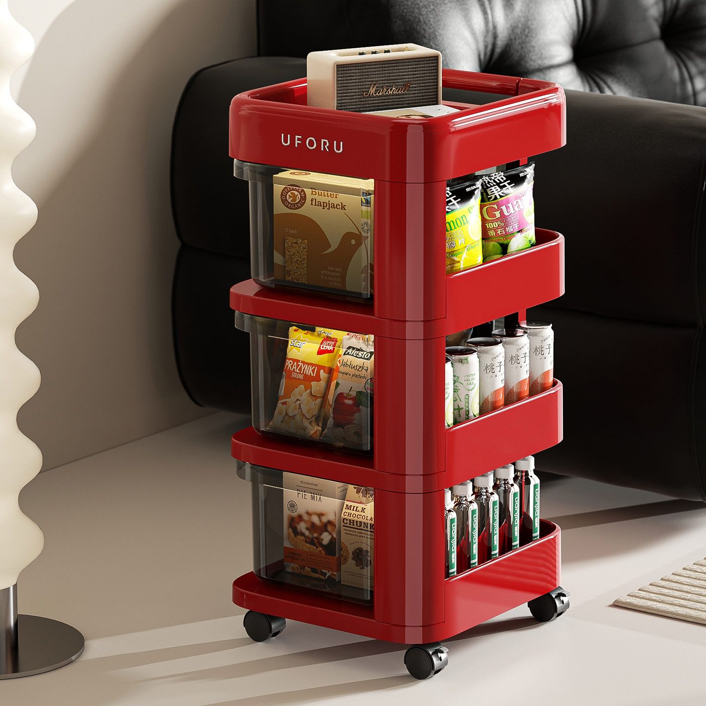 小推车置物架家用边几婴儿物品零食落地多层客厅卧室移动沙发边柜