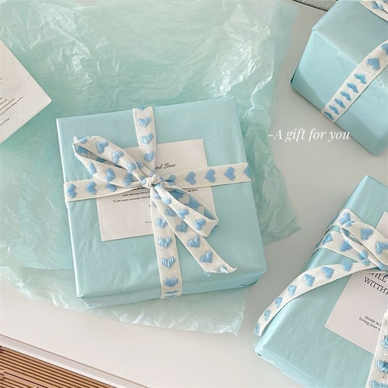 蓝色爱心刺绣丝带提花绑绳节日DIY蝴蝶结绑绳ins礼物包装布艺织带