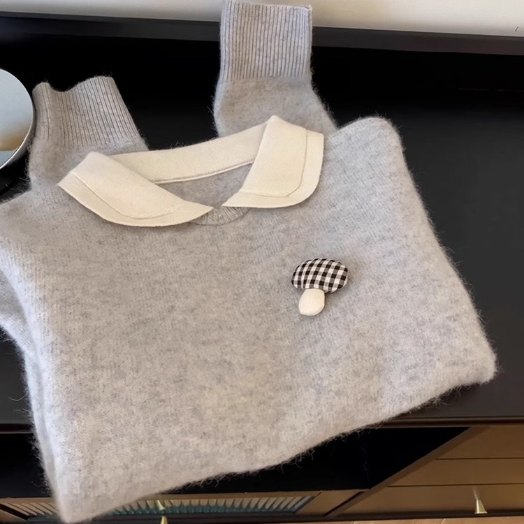 韩系甜美娃娃领针织衫宽松毛衣