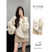 JIUYUEDI九月底温柔慵懒风灯笼袖 毛衣半裙女秋冬显瘦高级感套装
