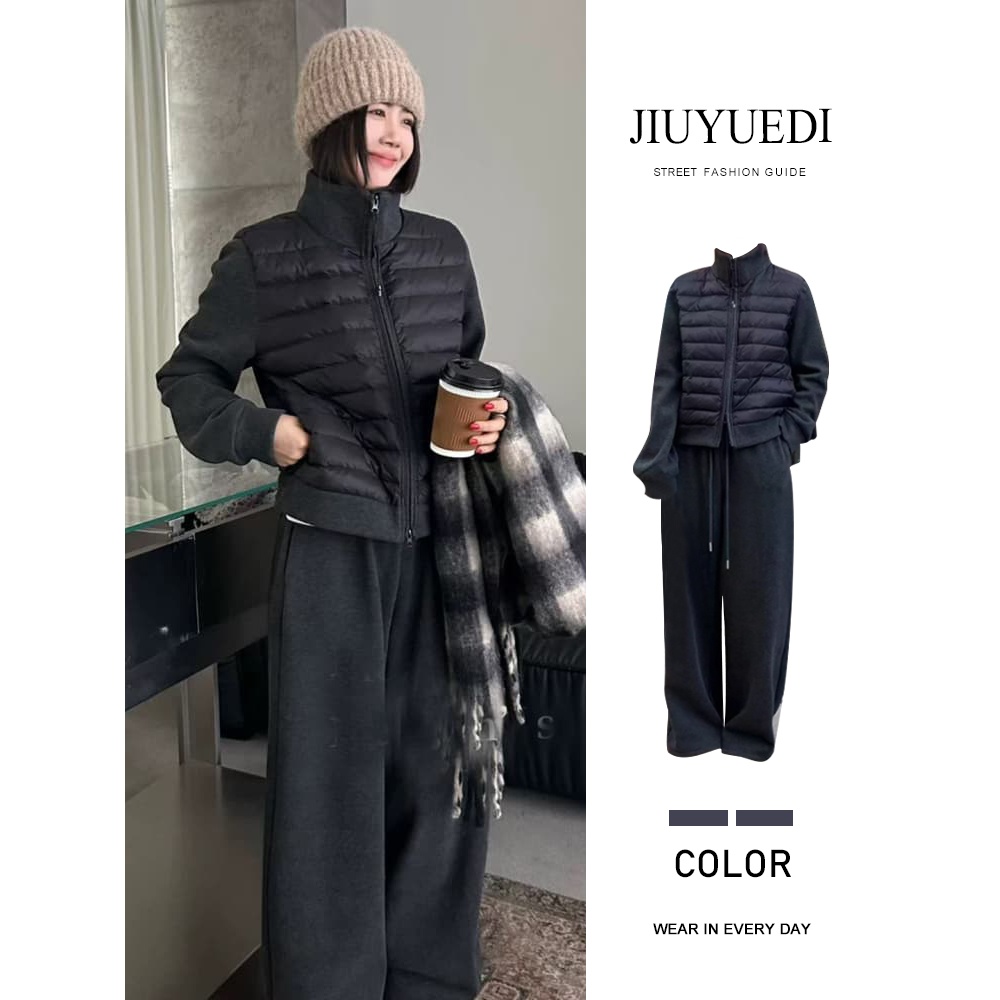 JIUYUEDI九月底法式复古立领棉服阔腿裤女秋冬松弛感休闲穿搭套装