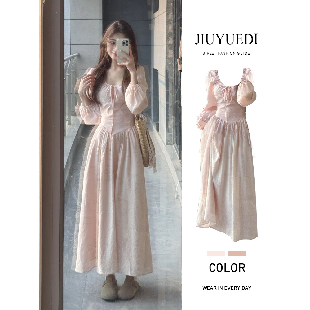 粉色法式温柔风茶歇气质连衣裙