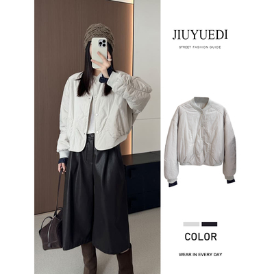 JIUYUEDI九月底日系简约设计感圆领短款棉服秋冬宽松显瘦休闲外套