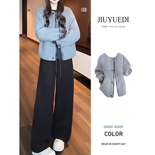 JIUYUEDI九月底法式格子拼接短外套女高级感宽松显瘦单排扣外套