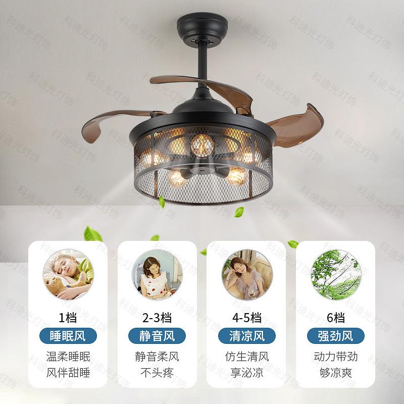 直销新款美式跨境风扇灯铁艺家用餐厅吊扇灯卧室变频吊灯简约风扇