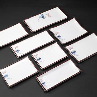 直销新款密胺仿瓷长方形盘子塑料长条平盘寿司碟子商用火锅烧烤盘