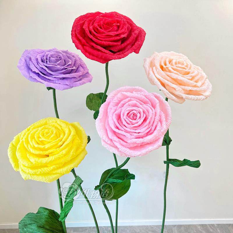 直销新款大型装饰皱纹纸玫瑰婚庆商场美陈纸艺花手工DIY材料包直