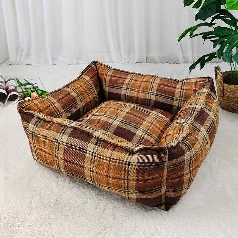 直销新款方形狗窝宠物窝欧美英伦简约格子造型中小型犬窝猫窝四季