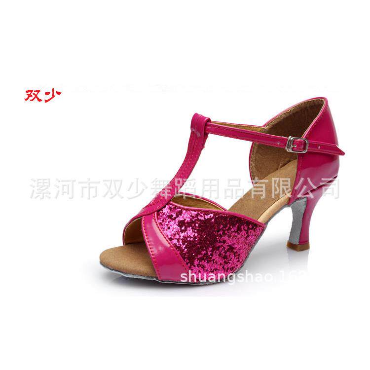 直销新款拉丁舞鞋儿童女孩女童初学者成人舞蹈鞋软底中高跟少儿练