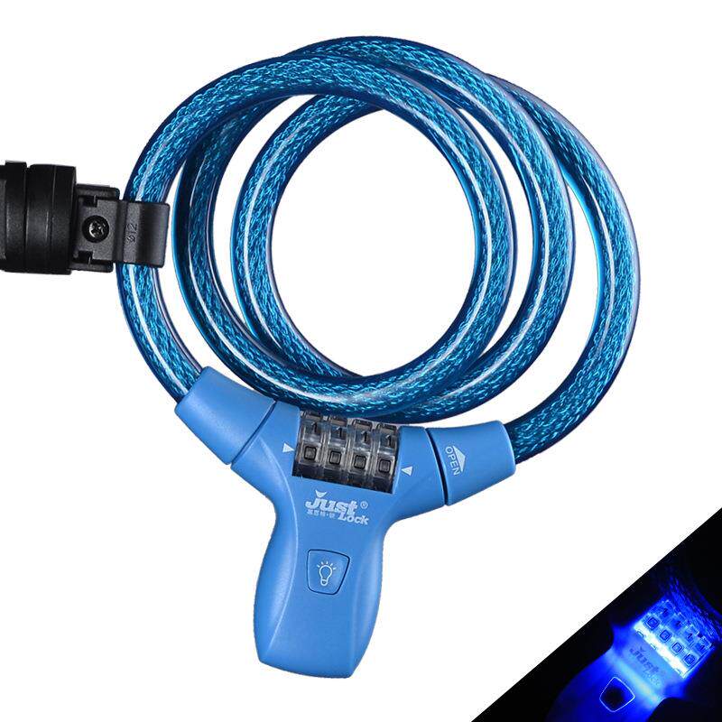 直销新款带夜光灯 山地车自行车单车链条锁密码锁 自行车钢缆锁防