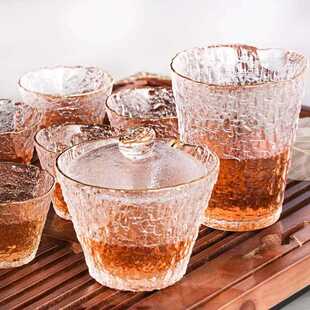 直销新款创意冰露玻璃茶杯茶具套装家用整套泡茶杯盖碗公道杯描金