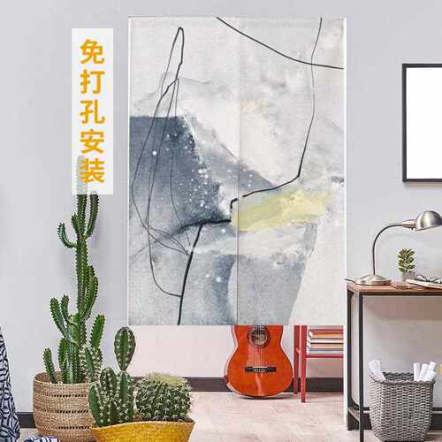 新款直销北欧抽象ins门帘轻奢棉麻布艺家用厨房装饰遮挡半截帘免