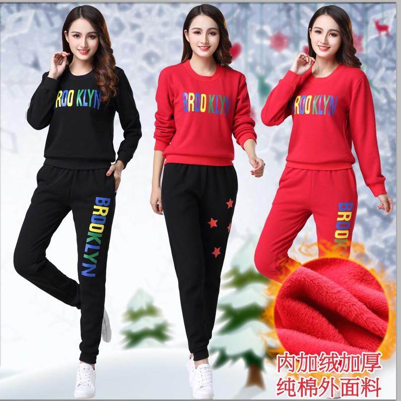 新款直销杨丽萍秋冬广场舞服装新款套装加绒加厚2018女健身运动休