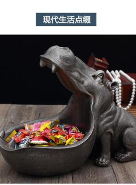 直销新款河马摆件北欧创意家居客厅鞋柜玄关钥匙收纳盒桌面杂物收