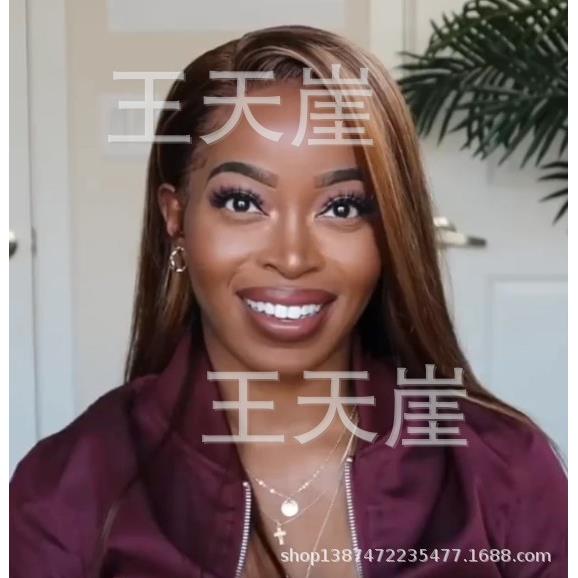 新款直销2020欧美新款跨境假发女 偏分跳色棕色挑染金色黄色长直