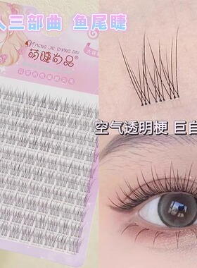 正品推荐超软空气透明梗假睫毛女卷翘自然仿真鱼尾款分段式仙子毛