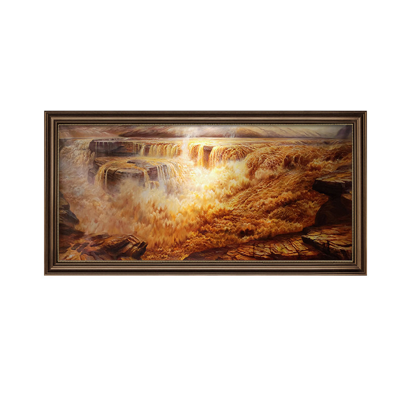 美式客厅装饰画风景画黄河财源滚滚手绘油画办公室壁画背景墙挂画
