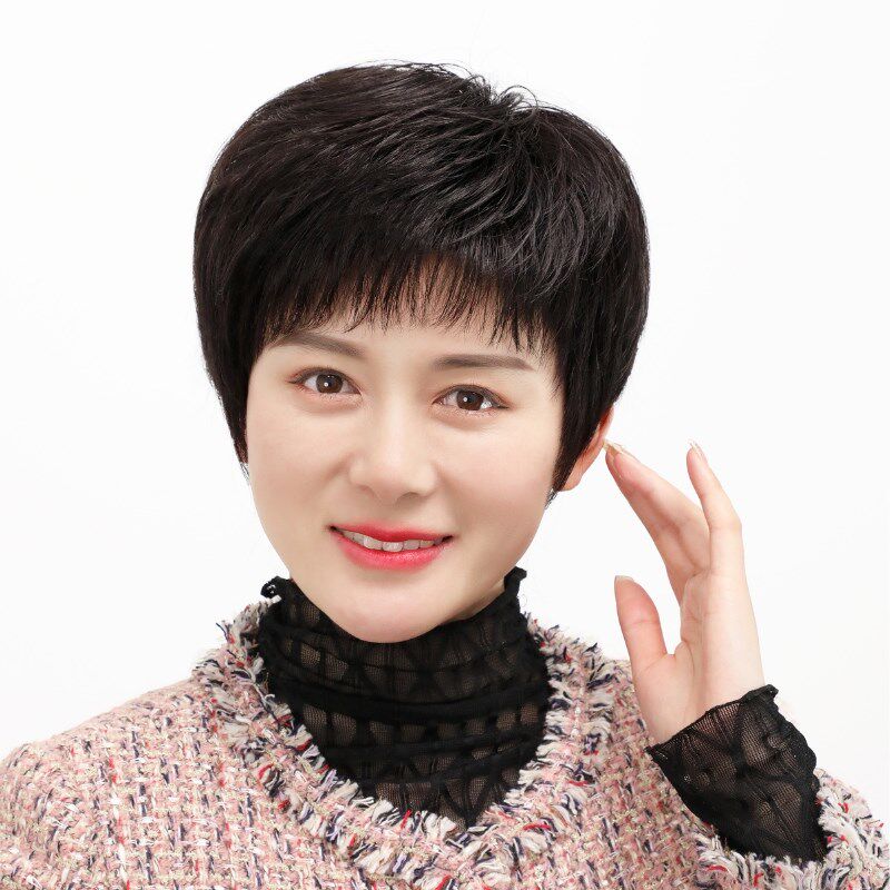 2024新款假发女全头套中年女士妈妈款短发化疗后光头薄款透气真发